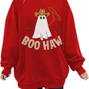 Women's Casual Fashion Halloween Print Long Sleeve O-Neck Sweatshirts Pullover Top Holiday Outfits