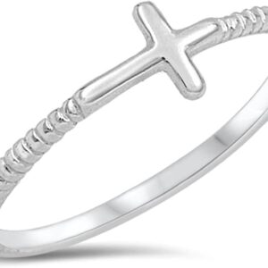 Christian Sideways Cross Ring New .925 Sterling Silver Rope Band Sizes 2-13