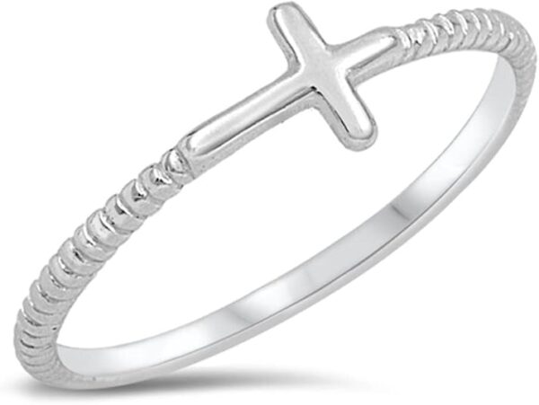 Christian Sideways Cross Ring New .925 Sterling Silver Rope Band Sizes 2-13