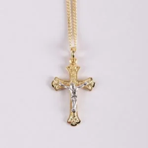 Necklace Crucifix – Detailed Cross – Gold with Silver – 18