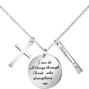 Bible Verse Cross Pendant 𝐂𝐡𝐫𝐢𝐬𝐭𝐢𝐚𝐧 𝐍𝐞𝐜𝐤𝐥𝐚𝐜𝐞𝐬 Prayer Charm Faith Religious Birthday Christmas Jewelry for 𝐖𝐨𝐦𝐞𝐧