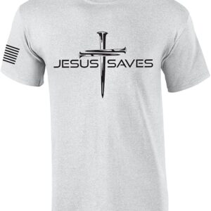 Mens Christian Shirt Nail Cross Jesus Saves Short Sleeve T-Shirt Graphic Tee