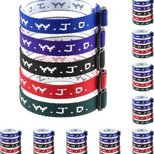 100 WWJD Bracelets - What Would Jesus Do Woven Wristbands Per Pack - Religious Christian WWJD Bracelet for fundraisers Red, Green, Blue, Black and Purple Colors Perfect for Men Women Boys and Girls